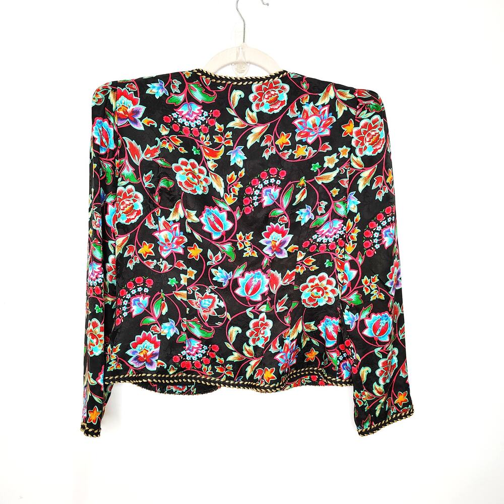 Vintage Maggy London Womens 8 Blazer Jacket Silk Multicolor Floral Bright 80s - Picture 3 of 13